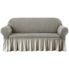 WSYW Stretch-Sofaüberzug (190-230 cm), Grau, 3-Sitzer, strapazierfähiger, waschbarer Sofabezug mit Volant, hochelastischer Möbelschutz für