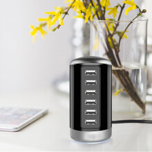 Viflosae 6-Port USB Smart Charger, 6A Schnelllade-Hub, kompatibel mit Android- und iOS-Geräten, MP3/MP4-Playern, Kameras und Tablets