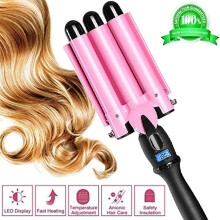 3 Barrel Curling Iron for Long Hair Tourmaline Hair Waver with LCD Heat Control