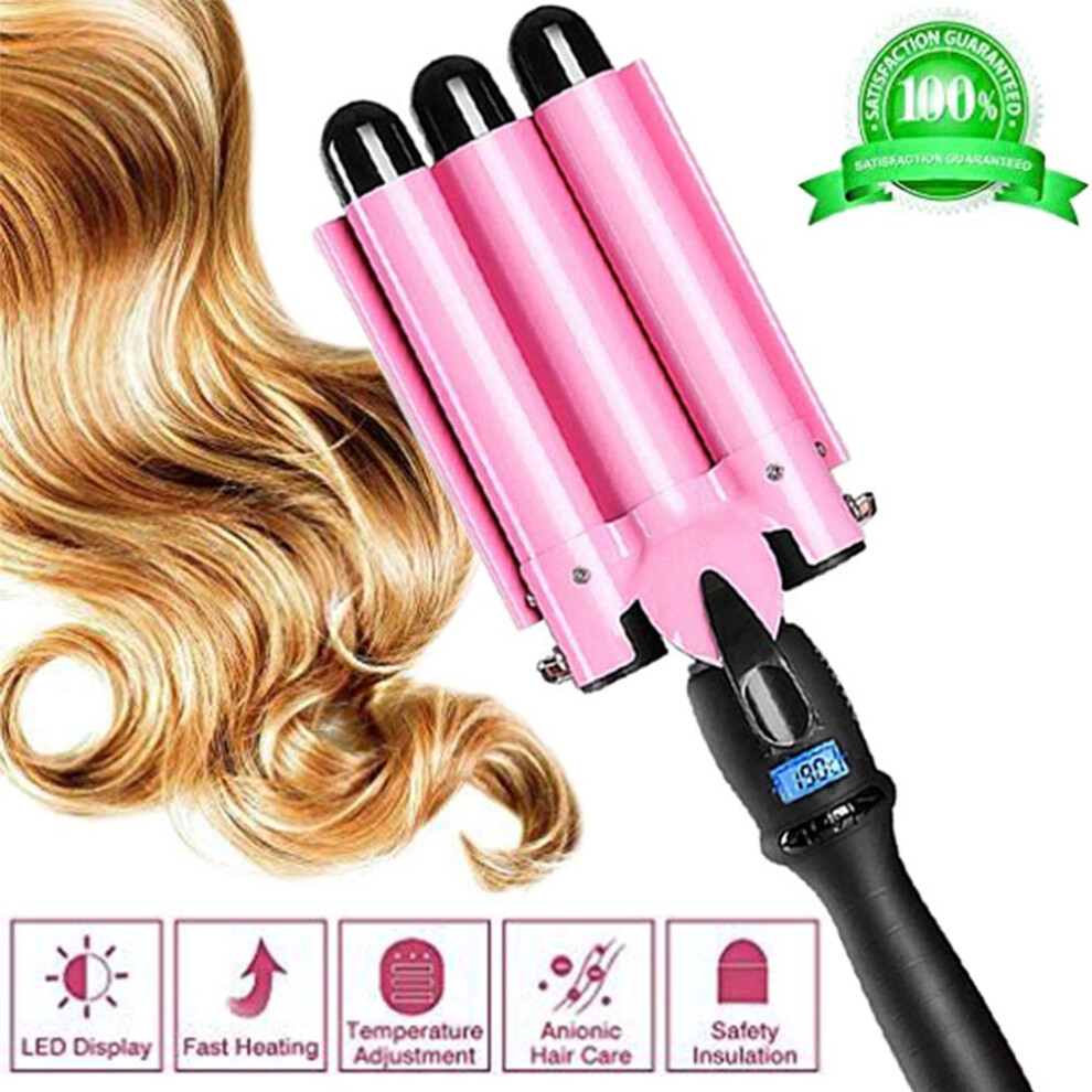 3 Barrel Curling Iron for Long Hair Tourmaline Hair Waver with LCD Heat Control