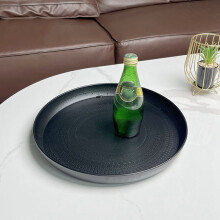 Rundes Tablett, 33 cm (13 Zoll) – Serviertablett, luxuriöses Dekotablett, Couchtischtablett, Schmucktablett, schwarz