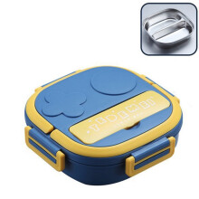 Tragbare Thermo-Lunchbox mit zwei Fächern, isolierte Edelstahl-Bento-Box für Schule, Büro und Reisen – Blau, Klein