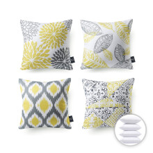 Phantoscope New Living Series decoratief sierkussen met dubbelzijdige print, 45 x 45 cm, geel en grijs, set van 4