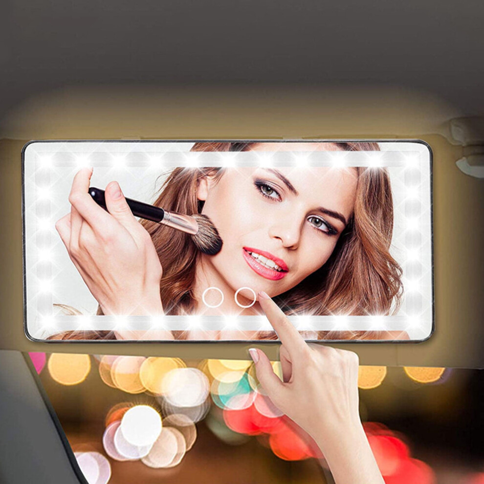 VALSEEL Windshield Sun Shade Car Visor Vanity Mirror, Rechargeable with 3 Modes & 60 LEDs - Dimmable Clip-on Rear View Sun Visor Vanity Mirror with