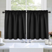 Haperlare kjøkkengardin 76 cm B x 61 cm L Vaffelvevde Teksturerte Lysfiltrerende Laggardiner for Baderom Kafé, Svart, 2 Paneler