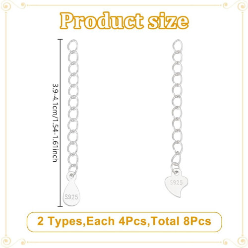 2Styles925Sterling Silver Extender Chains Silver39~41mm4pcs/style 1