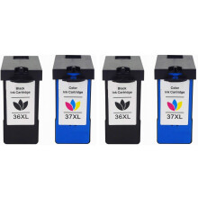 Paquete de 4 cartuchos de tinta de repuesto para Lexmark 36XL y 37XL, en negro y color, compatibles con X3650, X4650 y X5650.