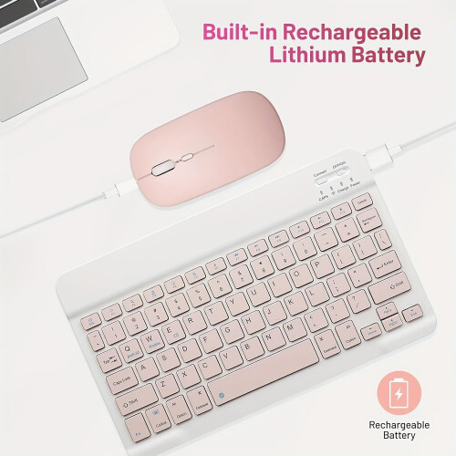 Wireless Rechargeable Keyboard & Mouse Combo, Portable Set compatible with iPhone, iPad, Samsung Tablet, Android, Windows 1