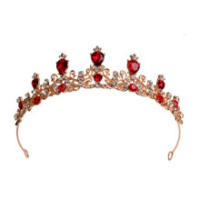 Red Rhinestone Tiara Wedding Crown Elegant Bridal Prom Queen Headband Durable Alloy