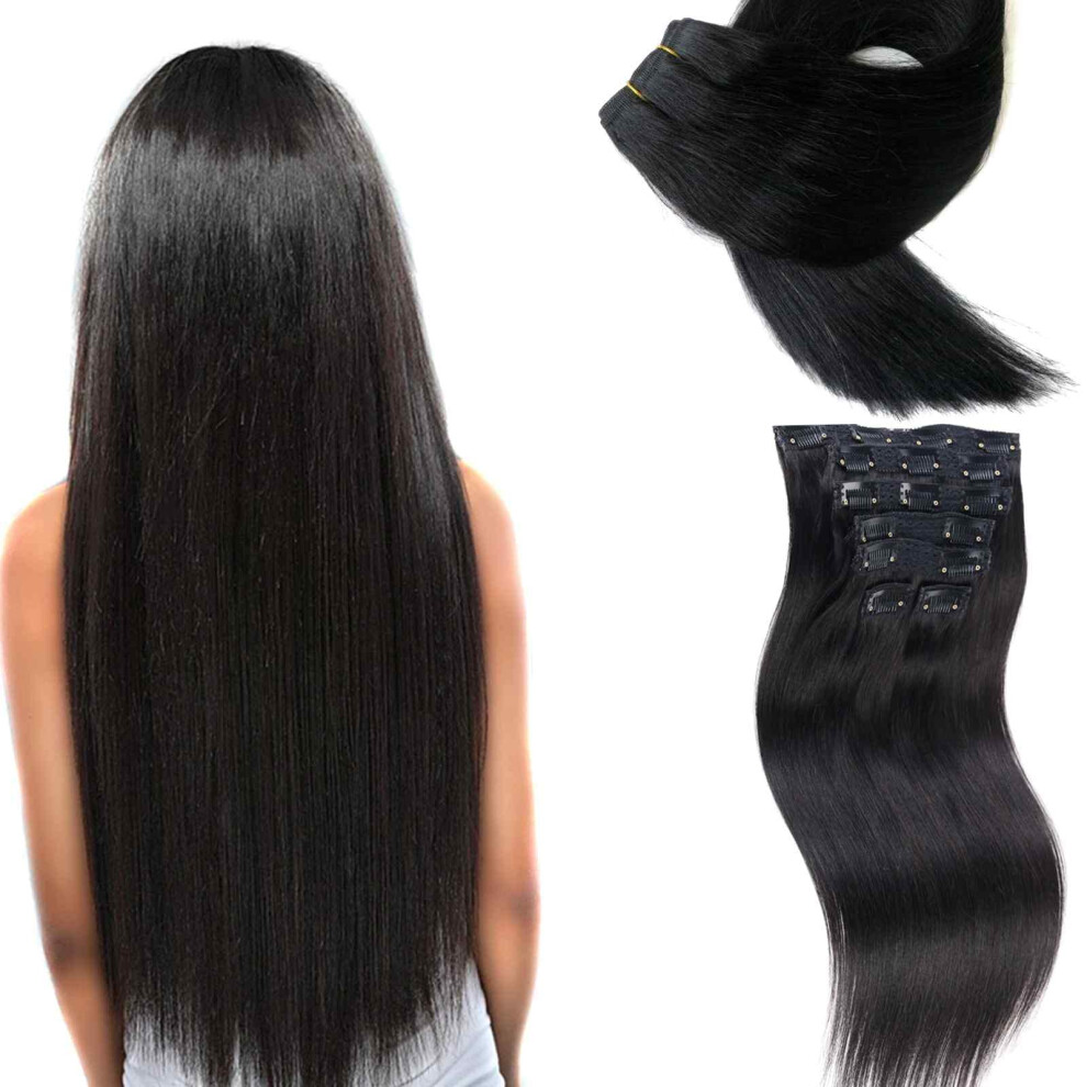 Unisex Black 28 Inch Clip In Human Hair Extensions 200G 7Pcs Natural Remy For Instant Volume And Length