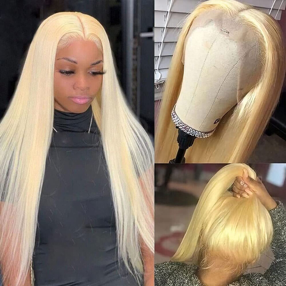 42 Inch 613 Blonde Lace Front Wig Human Hair Pre Plucked Glueless Brazilian Straight 150% Density