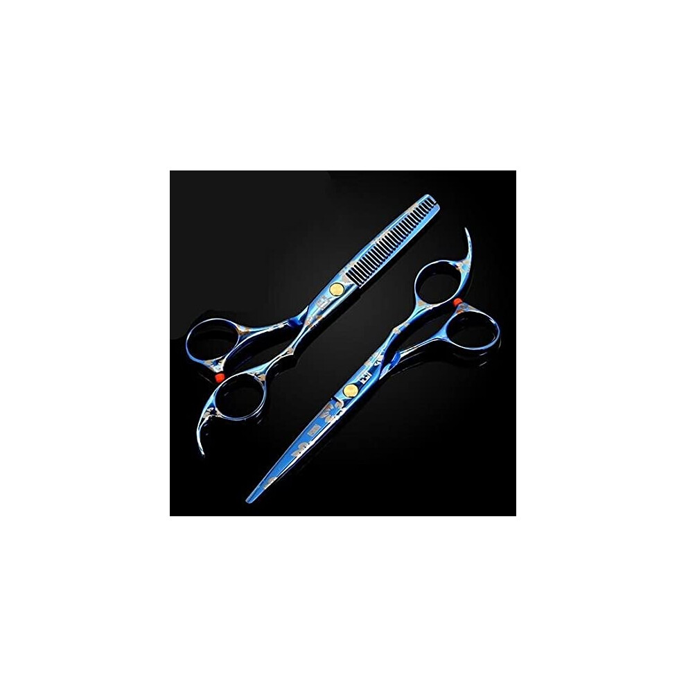 Blue Hair Cutting Scissors Set 6.0 Inch Japanese Stainless Steel With Thinning Shears And Ergonomic Handle