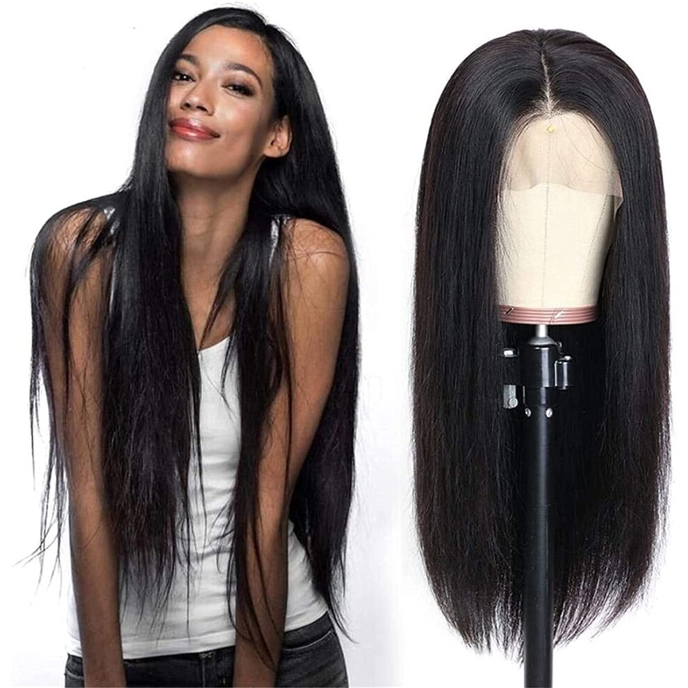 Unisex 13X4 Lace Front Human Hair Wig 24 Inch, 150 Density Straight Brazilian Remy With Realistic Hairline