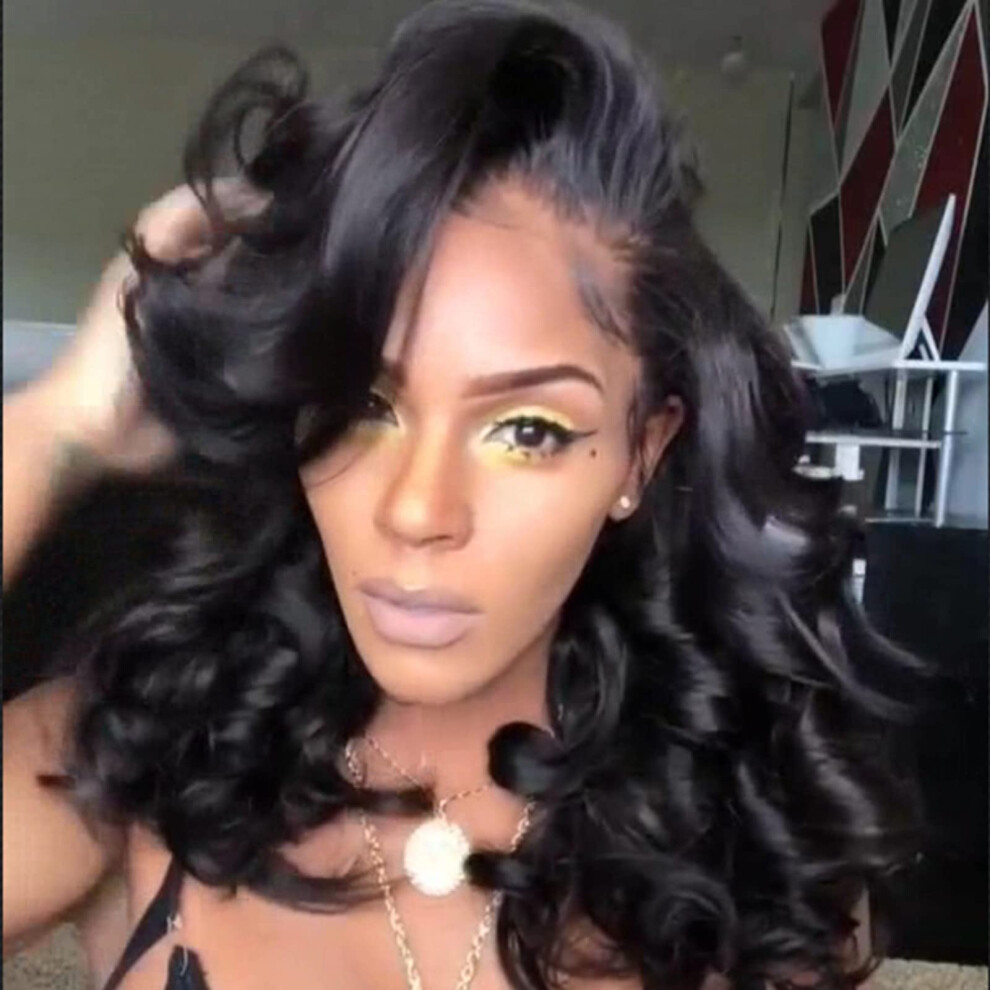 Black Body Wave Lace Front Wig 16 Inch Heat Resistant Synthetic Wigs for Women Natural Hairline