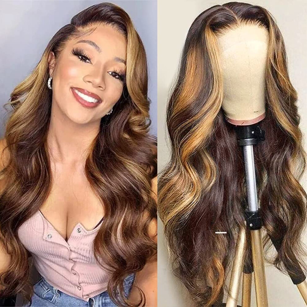 Unisex Brown Human Hair Lace Front Wig 13X4 Ombre Blonde Bob Glueless Preplucked Natural Hairline