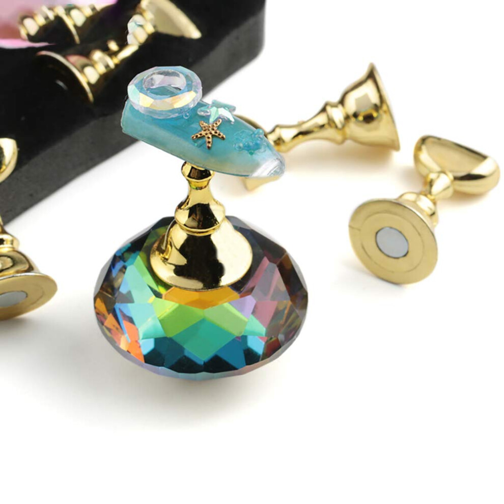 Magnetic Nail Tip Stand with Crystal Base for Nail Art Practice and Salon Display Set (Flame)