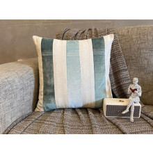 HomeCentric Decoratieve Sierkussenhoes Blauw 30 x 30 cm Set van 2, Fluweel Gestreept & Linnen, Geschikt voor Moderne Banken
