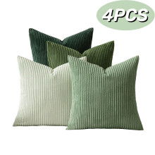 Decoratieve kussenhoezen 45 x 45 cm, set van 4, zachte corduroy gestreepte boho kussenhoezen, passend bij saliegroen, voor thuis, bank, bed, woonkamer