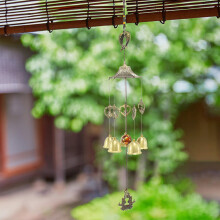 Herrnalise Klassisches Metall-Windspiel, passend zur Gartendekoration, 5-stimmiges Bronze-Windspiel, Doppelfisch-Design, Valentinstagsgeschenk