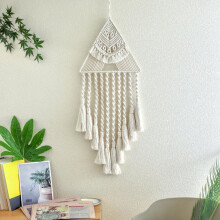 Macramé, handgemaakte wanddecoratie, geweven tapijt, ornament voor slaapkamer en woonkamer, wit