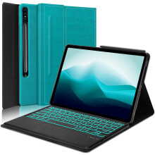 Compatibel met Samsung Galaxy Tab S8Plus/S7FE/S7Plus toetsenbordhoes (12,4 inch), 7 kleuren achtergrondverlichting en afneembaar draadloos