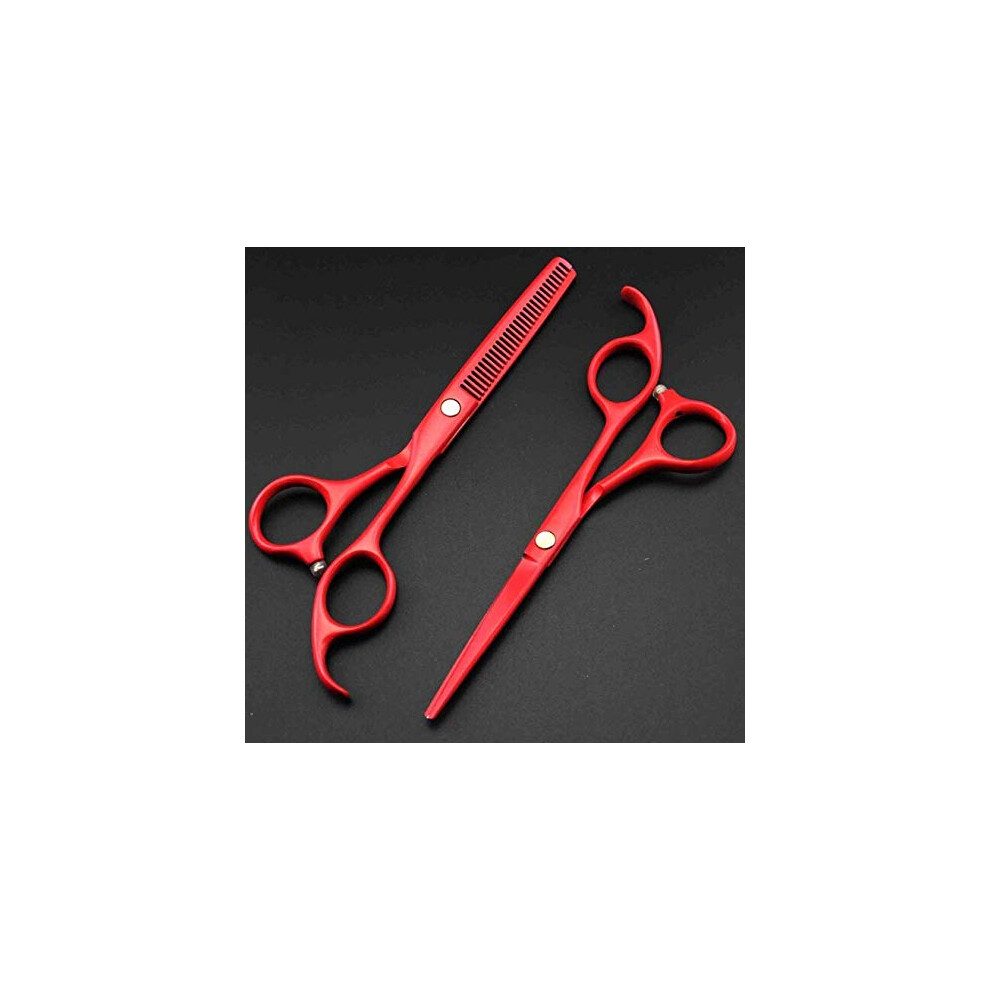 Red Hair Cutting Scissors 5.5 Inch Japanese Stainless Steel, Ergonomic Professional Barber Shears