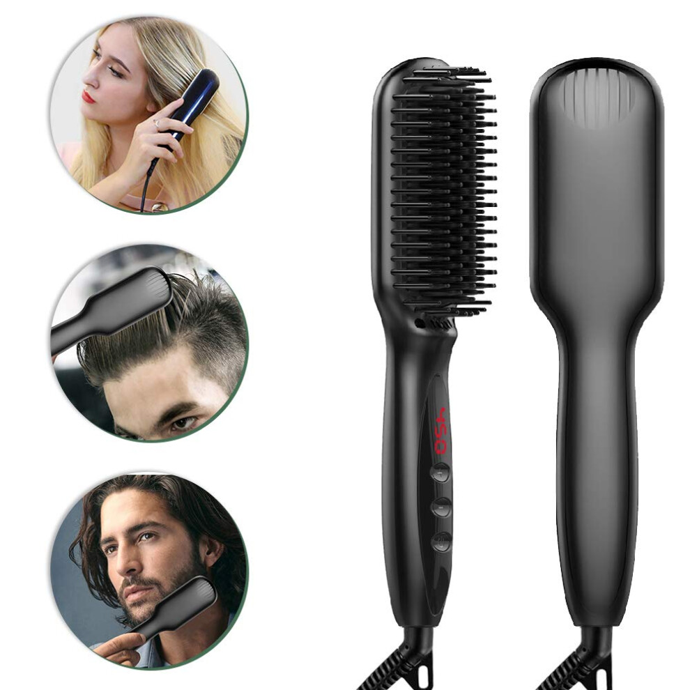 Beard Straightener Brush for Men with Fast Heat Up AntiScald Ionic Frizz Control and LCD Display