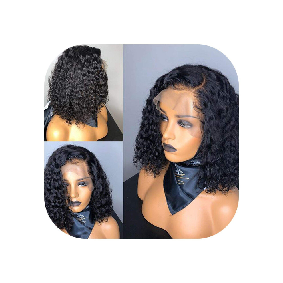 Unisex Curly Lace Front Human Hair Wig 13X6 Pre Plucked Short Bob Brazilian Remy Hair Natural 10 Inch