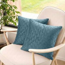 (2 Cushions, Teal) Velvet Filled Cushion Check Design - Cushion Cover and Cushion Pad Set