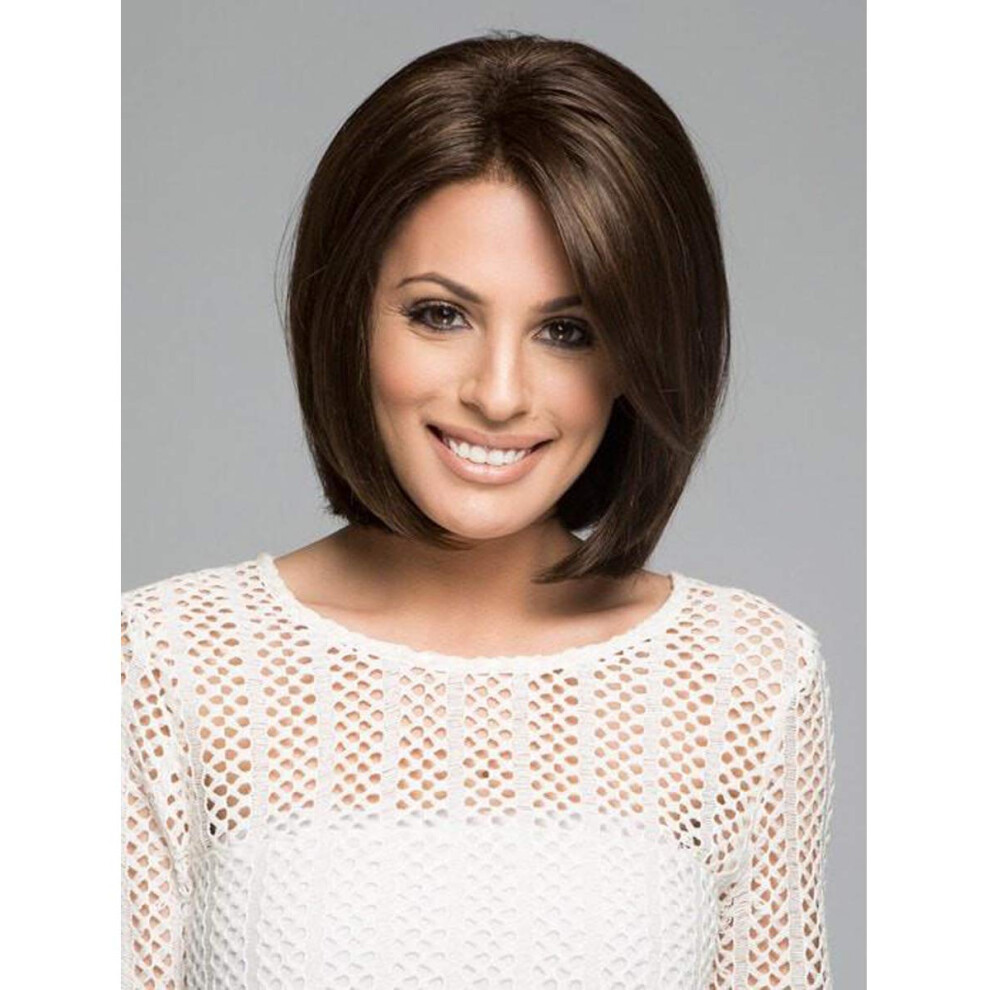Dark Brown Short Straight Bob Synthetic Wig with Cap Natural Looking Heat Resistant Fiber