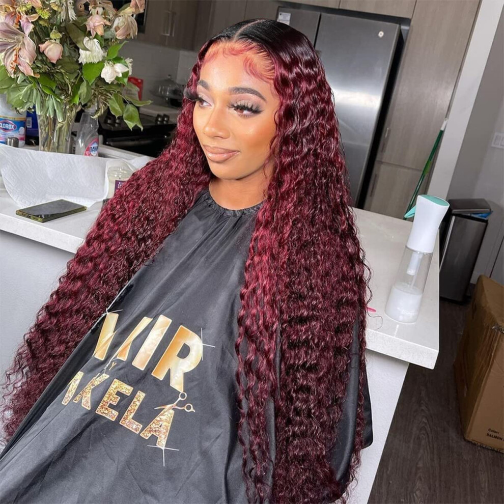 99J Burgundy Curly Lace Front Wig 16 Inch Human Hair Pre Plucked Natural Hairline 180% Density