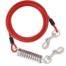 Dog Tie Out Cable 3.9FT Heavy Duty with Swivel Hook and Shock Spring for Large Dogs Outdoor Yard Camping Red