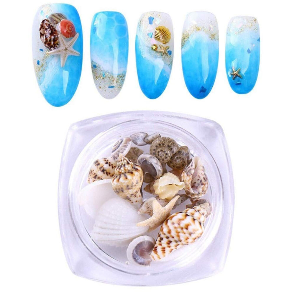 1 Box 3D Nail Art Decoration Kit with Ocean Theme Shell Starfish Conch for DIY Manicure
