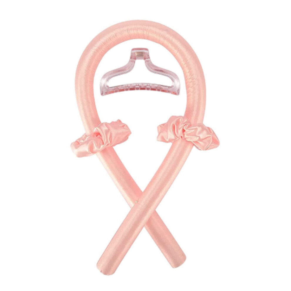 Pink Heatless Curling Headband For Long Hair With Ribbon And Hair Clip, Overnight No Heat Hair Curler