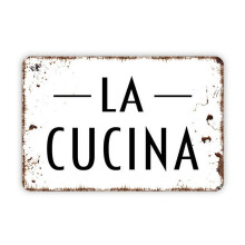 (Métal aluminium) Enseigne métallique « La Cucina » style ferme contemporain moderne. Dimensions : 20 x 30 cm (8 x 12 pouces).