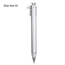 Stylo à bille multifonction 0,5 mm, avec pied à coulisse, outil de mesure, règle et instrument d'écriture, couleur argent et encre bleue.