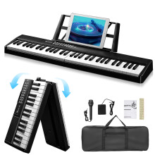 61-Key Folding Piano with Bluetooth, Semi-Weighted Keys, Portable Handbag - Perfect for Piano Lovers and Beginners, Black Color