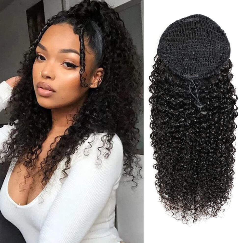 Unisex Kinky Curly Human Hair Ponytail With Wrap Drawstring 3C Remy Brazilian Afro Curly Extension 24 Inch