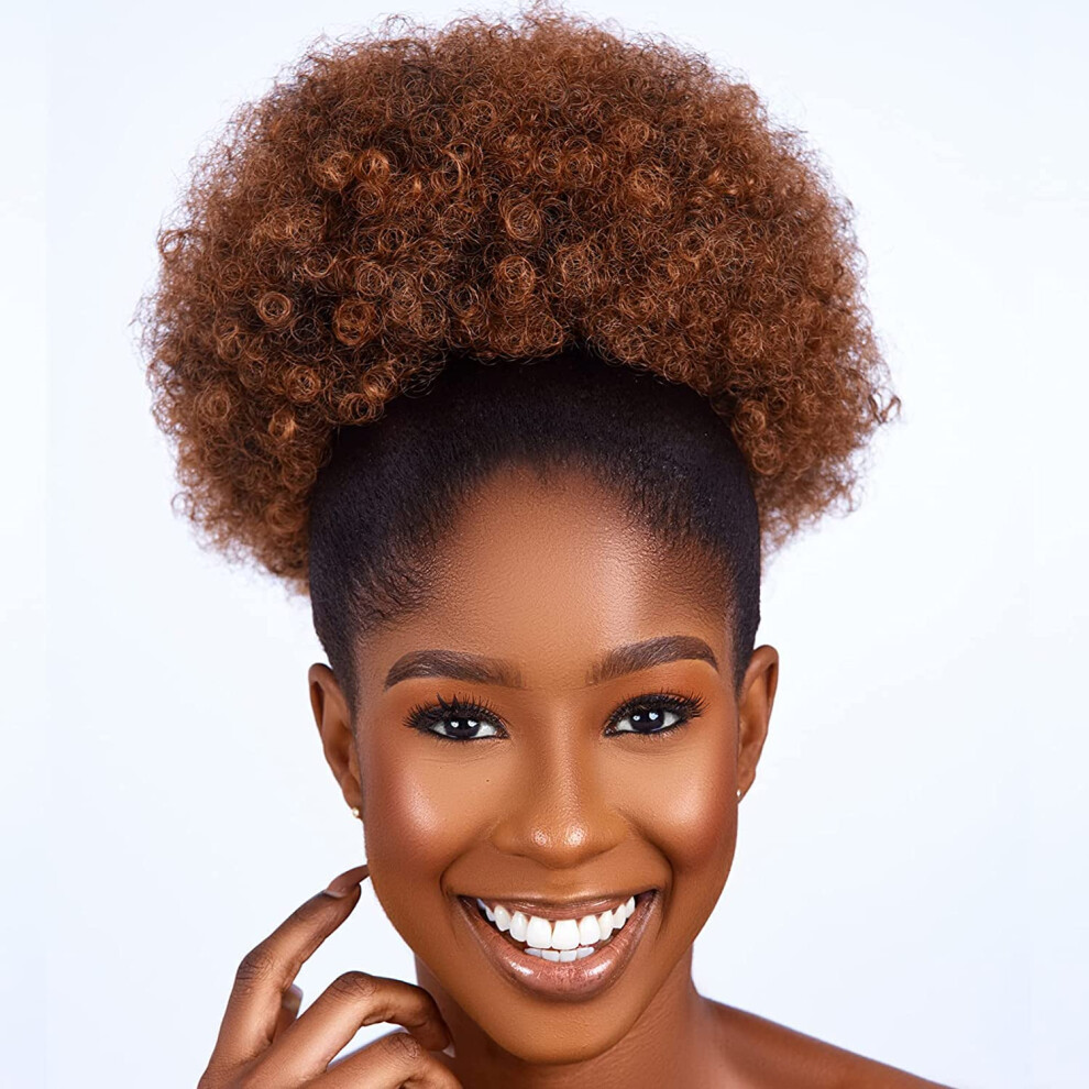 Unisex Afro Puff Ponytail Synthetic Kinky Curly Hair Extensions With 2 Clips Medium T30 Instant Volume