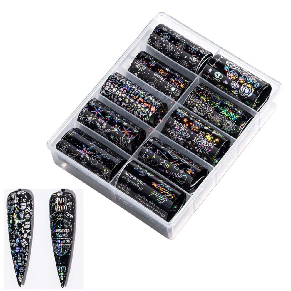 Holographic Nail Foil Set 10 Rolls Holiday Themed Nail Art Foils Easy Peel Salon Quality