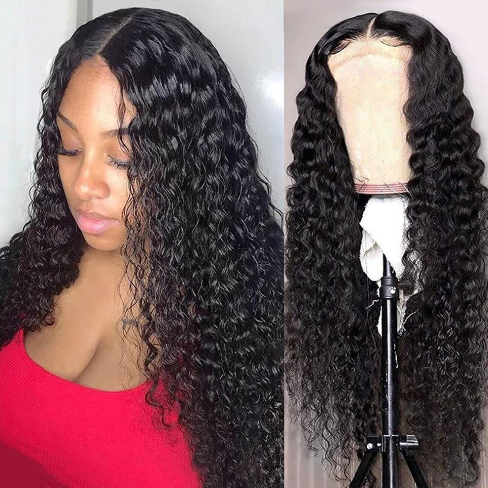 Deep Wave Lace Front Wig Human Hair Pre Plucked Brazilian Virgin 180 Density Wet and Wavy for Black Women