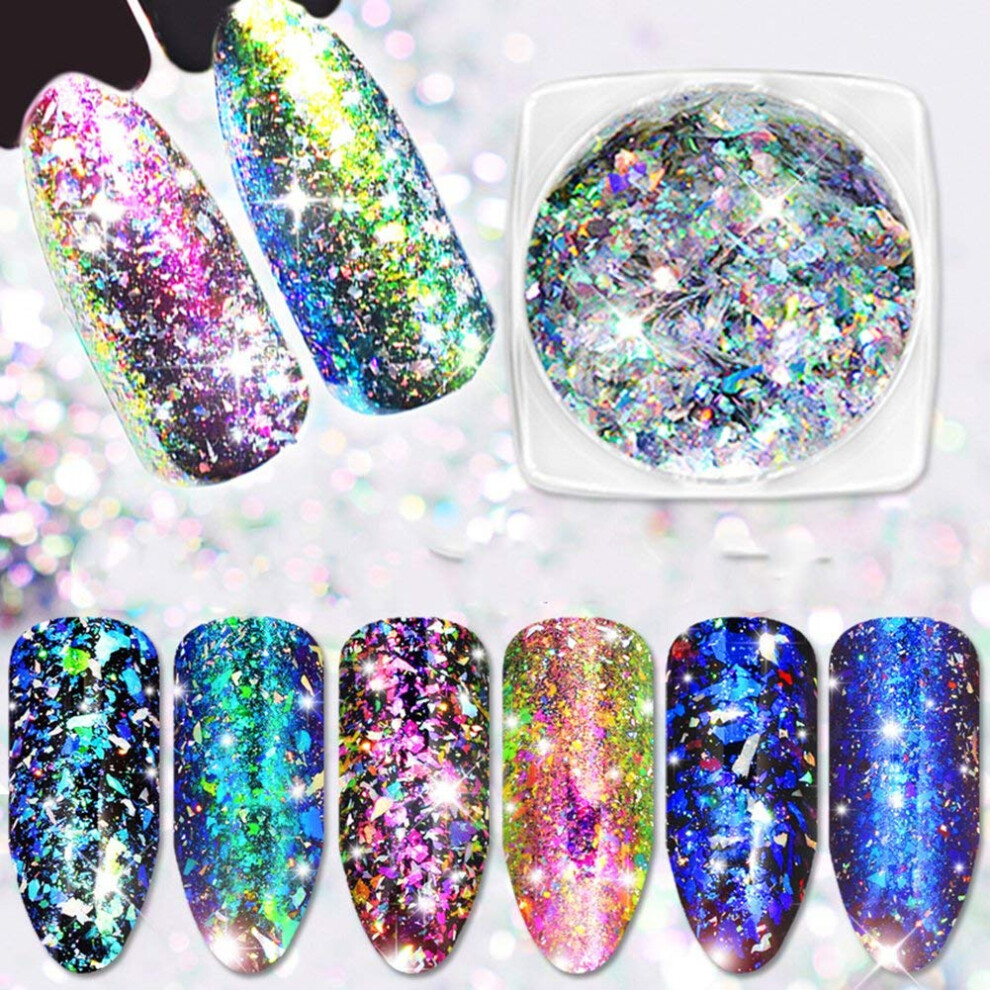 3D Chameleon Nail Art Kit with Holographic Glitter and Galaxy Mirror Powder for Nails and Face