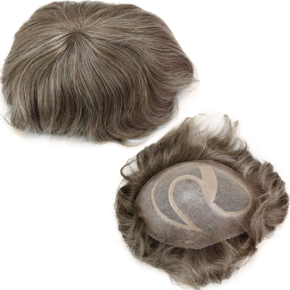 Unisex Men's Toupee Human Hair Hairpiece 10X8 Inch Natural Hairline Mono Lace With Pu Base