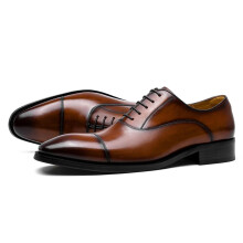 Men's Leather Oxford Dress Shoes with Leather Finish and NonSlip Wooden Sole 7 UK Dark Brown