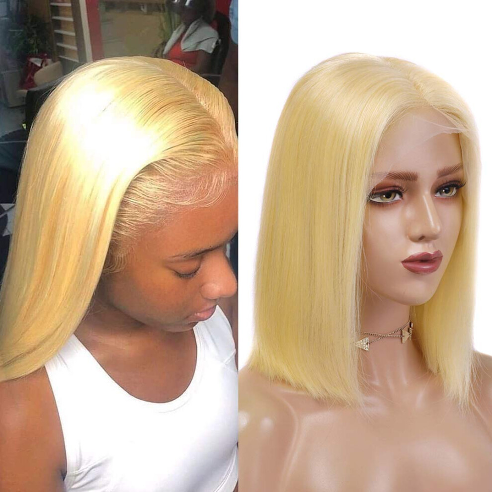 Unisex 613 Blonde 13X6 Lace Front Bob Wig Pre Plucked Brazilian Remy Human Hair 8 Inch 180% Density