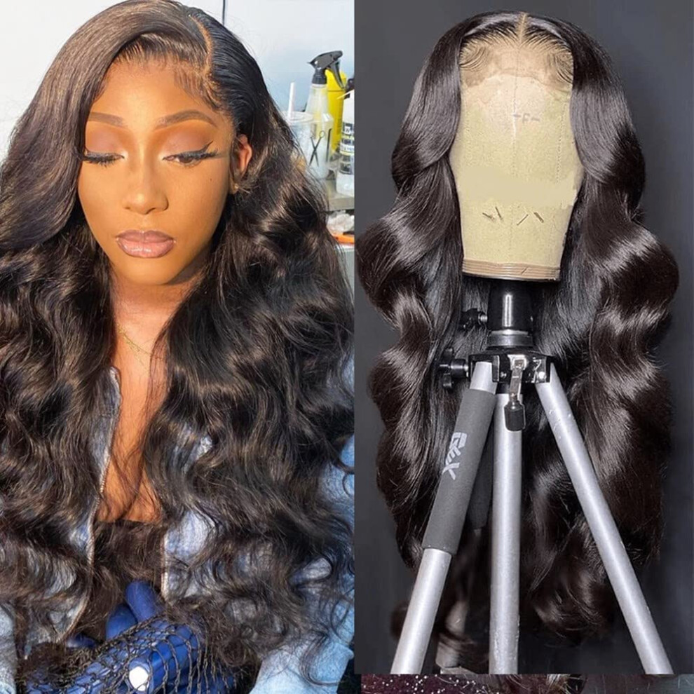 Unisex Black Body Wave Lace Front Wig 4X4 Hd Lace PreâPlucked Glueless Brazilian Human Hair 180% Density For Women