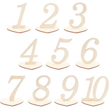 10 stuks houten tafelnummerbordjes met hartvormige standaard, set van 1-20 voor bruiloft, banket, verjaardag, jubileum, babyshower, doe-het-zelf