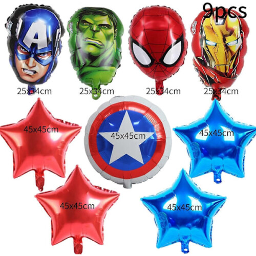 9 τεμάχια Μπαλόνια Marvel Avengers, Wopin - Επαναχρησιμοποιήσιμα Μπαλόνια Foil Marvel Superhero, 1