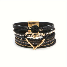 Bohemisk hjerteformet læderarmbånd - Håndvævet, stilfuldt, gyldent accent, perfekt gave til kvinder