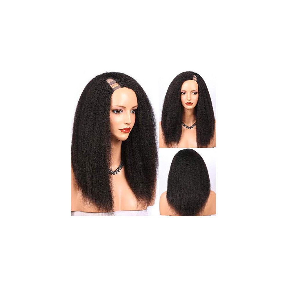 Kinky Straight Human Hair U Part Wig for Black Women, Small Cap 14 Inch, Natural Hairline Look